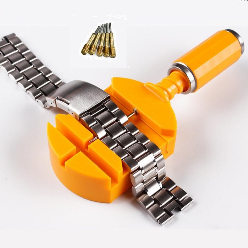 1pc Watch Bracelet Link Pin Removal Tool, Easily Watch Band Adjustment Sizing Tool ,Straps Remover Comes with 5pcs Reinforced Pins and Adjustable Height Function