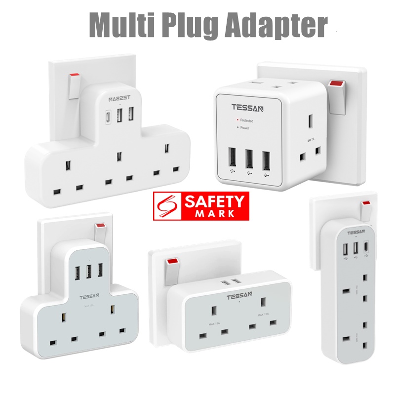 TESSAN Multi Plug Extension Power Adapter with USB（Type C）, Surge Protector Plug Extension Socket Wall Charger Adaptor with USB C, High Quality Power E